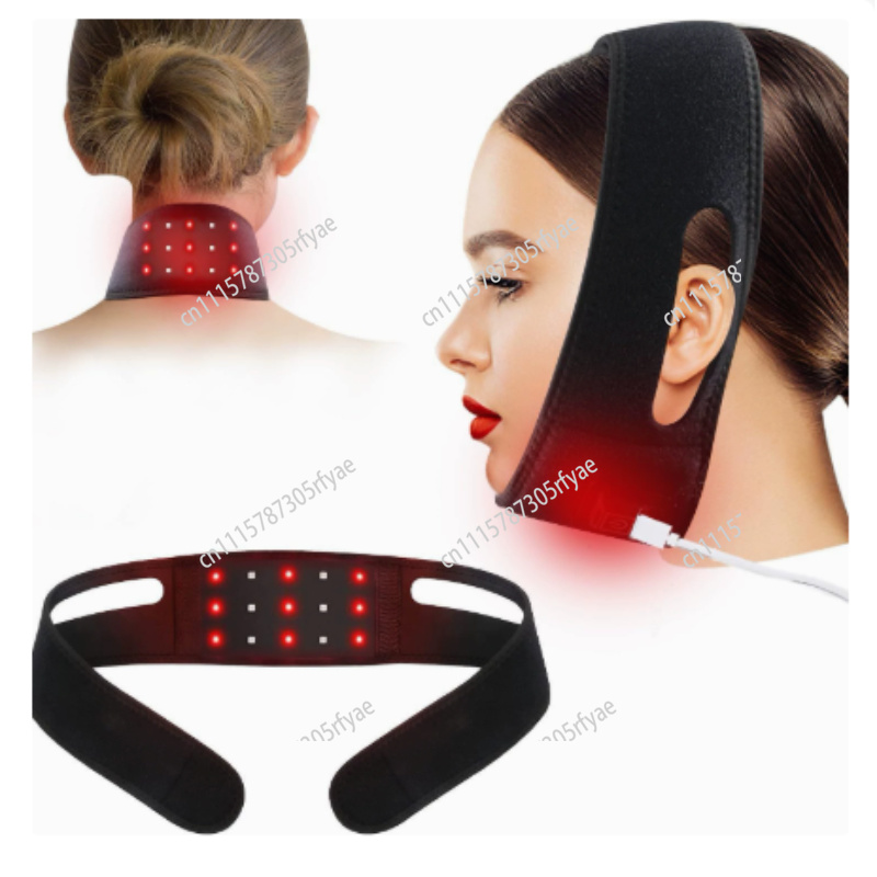 Red Light Therapy Device - ผ้าพันคอสำหรับบำบัดด้วยแสงสีแดงแบบพกพา พร้อมระบบประคบร้อนสำหรับคอและคาง อุปกรณ์ดูแลผิวหน้าด้วยแสงสีแดง