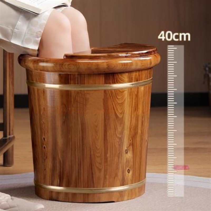 Foot Bath Massager - อ่างแช่เท้าไม้, อ่างแช่เท้าลึกถึงน่องทำจากไม้เนื้อแข็ง, อ่างสปาเท้าพร้อมฝาปิดสำหรับใช้ในบ้าน